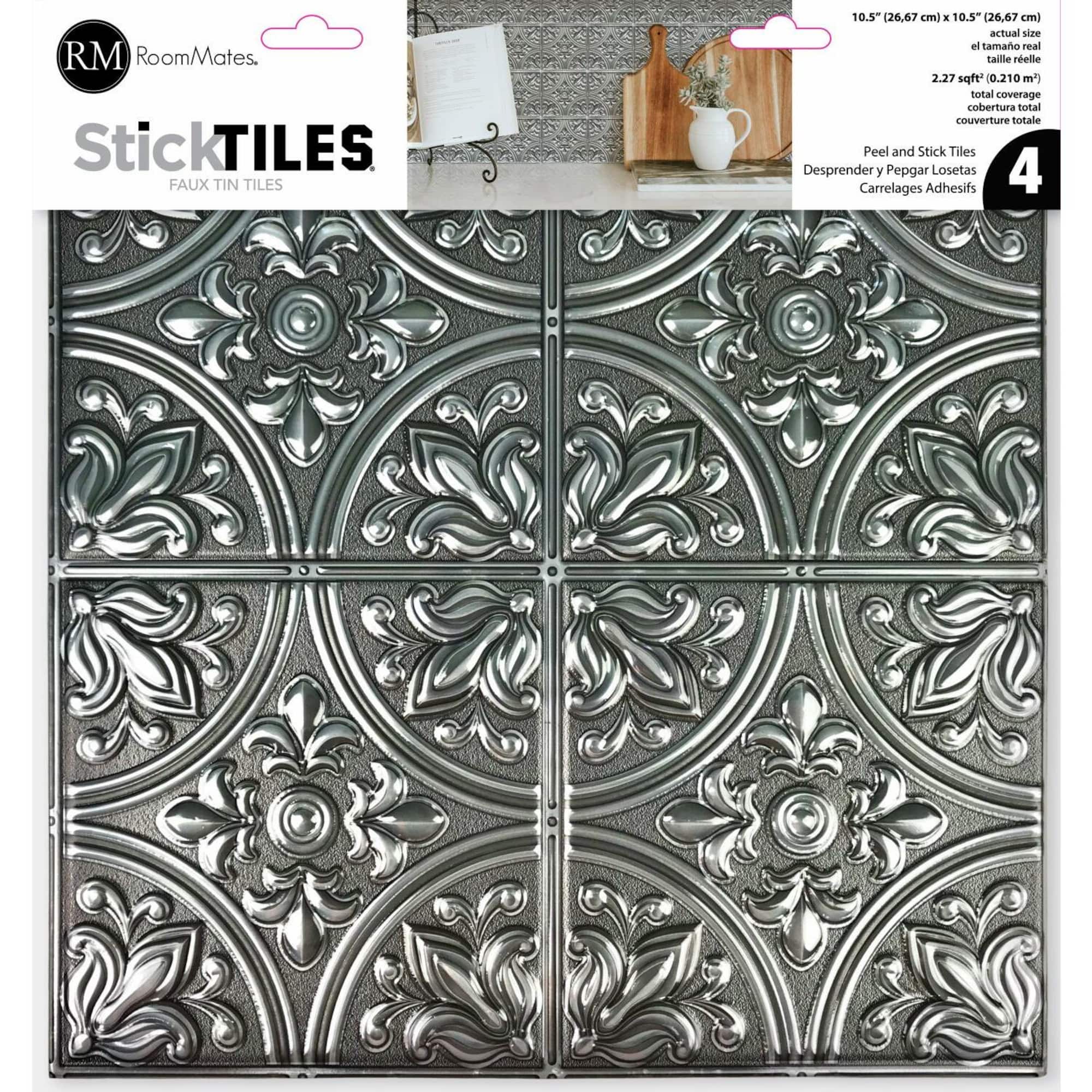 RoomMates Silver Tin Peel & Stick Tile Backsplash StickTiles